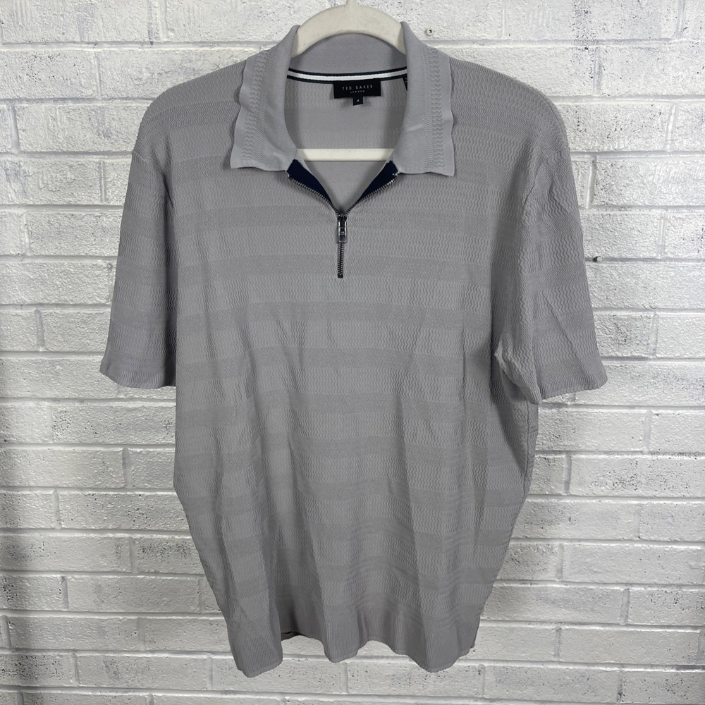 Ted‎ Baker 1/4 Zip Polo Shirt Gray Mens Size 4 US L Quiet Luxury Preppy